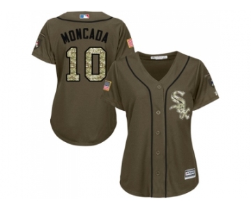 Women Chicago White Sox #10 Yoan Moncada Green Salute to Service Stitched MLB Jersey