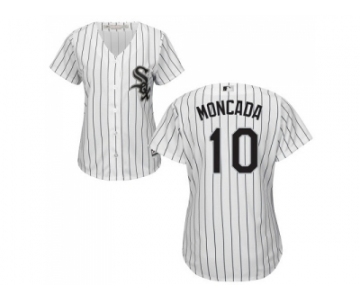 Women Chicago White Sox #10 Yoan Moncada White(Black Strip) Home Stitched MLB Jersey