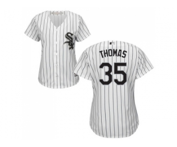 Women's Chicago White Sox #35 Frank Thomas White(Black Strip) Home Stitched MLB Jersey