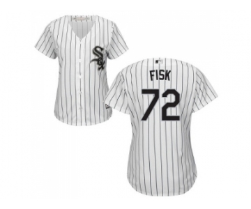 Women's Chicago White Sox #72 Carlton Fisk White(Black Strip) Home Stitched MLB Jersey