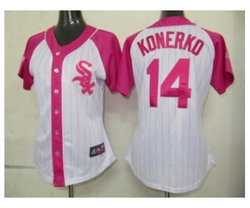 women mlb chicago white sox #14 konerko white pink[2012]