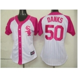 women mlb chicago white sox #50 danks white pink[2012]