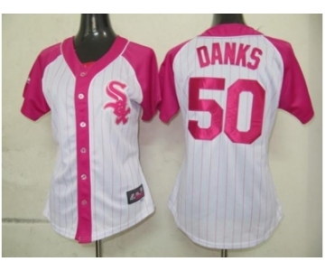 women mlb chicago white sox #50 danks white pink[2012]