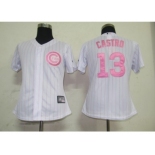 MLB Women Jerseys Chicago Cubs #13 Castro White[pink strip]