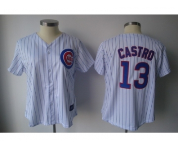 MLB Women Jerseys Chicago Cubs #13 castro White[blue strip]