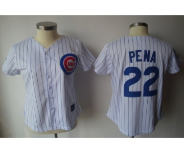 MLB Women Jerseys Chicago Cubs #22 pena White[blue strip]