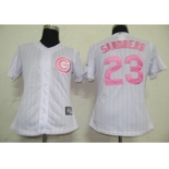 MLB Women Jerseys Chicago Cubs #23 Sandberg White[Pink strip]