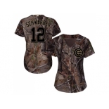 Women Chicago Cubs #12 Kyle Schwarber Camo Realtree Collection Cool Base Stitched MLB Jersey