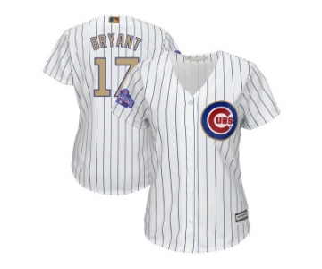 Women Chicago Cubs #17 Kris Bryant White 2017 Gold Program Cool Base Stitched MLB Jersey