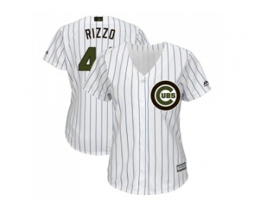 Women Chicago Cubs #44 Anthony Rizzo White(Blue Strip) 2018 Memorial Day Cool Base Stitched MLB Jersey