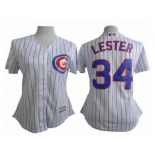 Women Cubs #34 Jon Lester White(Blue Strip) Fashion Stitched Baseball