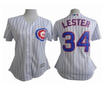 Women Cubs #34 Jon Lester White(Blue Strip) Fashion Stitched Baseball