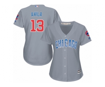 Women Majestic Chicago Cubs #13 Alex Avila Replica Grey Road MLB Jersey