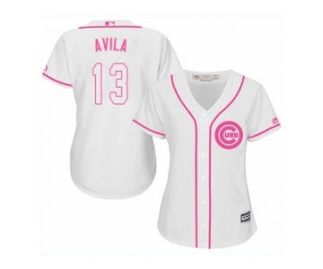 Women Majestic Chicago Cubs #13 Alex Avila Replica White Fashion MLB Jersey