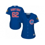 Women Majestic Chicago Cubs #62 Jose Quintana Replica Royal Blue Alternate MLB Jersey