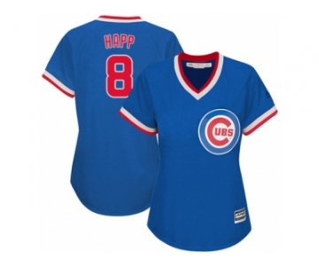 Women Majestic Chicago Cubs #8 Ian Happ Replica Royal Blue Cooperstown MLB Jersey