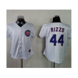 Women mlb Chicago Cubs #44 Anthony Rizzo White(Blue Strip)