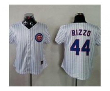 Women mlb Chicago Cubs #44 Anthony Rizzo White(Blue Strip)