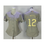 Women's Chicago Cubs #12 Kyle Schwarber Grey 2017 Gold Program Cool Base Stitched MLB Jersey