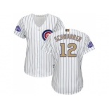 Women's Chicago Cubs #12 Kyle Schwarber White(Blue Strip) 2017 Gold Program Cool Base Stitched MLB Jersey