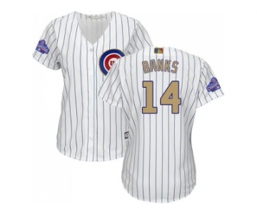 Women's Chicago Cubs #14 Ernie Banks White(Blue Strip) 2017 Gold Program Cool Base Stitched MLB Jersey