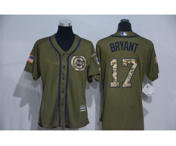 Women's Chicago Cubs #17 Kris Bryant Authentic Green Salute to Service MLB Jersey