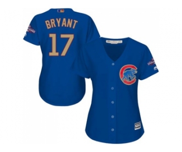 Women's Chicago Cubs #17 Kris Bryant Blue 2017 Gold Program Cool Base Stitched MLB Jersey