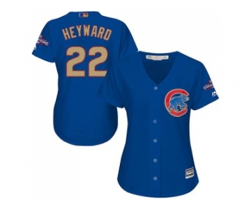 Women's Chicago Cubs #22 Jason Heyward Blue 2017 Gold Program Cool Base Stitched MLB Jersey