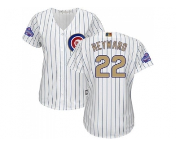 Women's Chicago Cubs #22 Jason Heyward White(Blue Strip) 2017 Gold Program Cool Base Stitched MLB Jersey