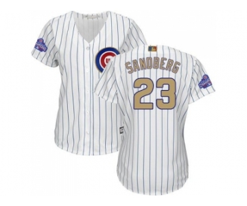 Women's Chicago Cubs #23 Ryne Sandberg White(Blue Strip) 2017 Gold Program Cool Base Stitched MLB Jersey