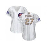 Women's Chicago Cubs #27 Addison Russell White(Blue Strip) 2017 Gold Program Cool Base Stitched MLB Jersey