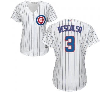 Women's Chicago Cubs #3 Daniel Descalso Authentic White Home Cool Base Baseball Jersey