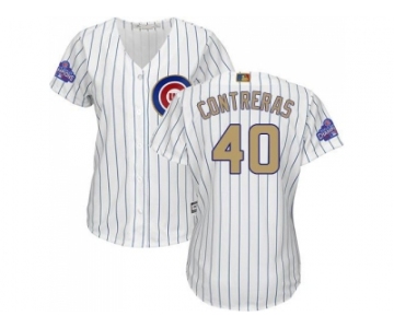 Women's Chicago Cubs #40 Willson Contreras White(Blue Strip) 2017 Gold Program Cool Base Stitched MLB Jersey