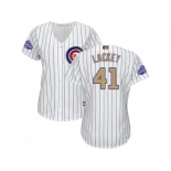 Women's Chicago Cubs #41 John Lackey White(Blue Strip) 2017 Gold Program Cool Base Stitched MLB Jersey