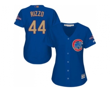 Women's Chicago Cubs #44 Anthony Rizzo Blue 2017 Gold Program Cool Base Stitched MLB Jersey