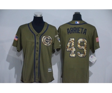 Women's Chicago Cubs #49 Jake Arrieta Authentic Green Salute to Service MLB Jersey