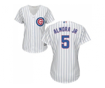 Women's Chicago Cubs #5 Albert Almora Jr. White(Blue Strip) Home Stitched MLB Jersey