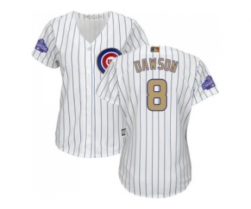 Women's Chicago Cubs #8 Andre Dawson White(Blue Strip) 2017 Gold Program Cool Base Stitched MLB Jersey