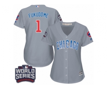 Women's Majestic Chicago Cubs #1 Kosuke Fukudome Authentic Grey Road 2016 World Series Bound Cool Base MLB Jersey