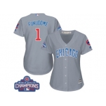 Women's Majestic Chicago Cubs #1 Kosuke Fukudome Authentic Grey Road 2016 World Series Champions Cool Base MLB Jersey