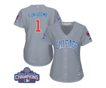 Women's Majestic Chicago Cubs #1 Kosuke Fukudome Authentic Grey Road 2016 World Series Champions Cool Base MLB Jersey