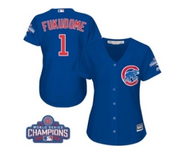 Women's Majestic Chicago Cubs #1 Kosuke Fukudome Authentic Royal Blue Alternate 2016 World Series Champions Cool Base MLB Jersey