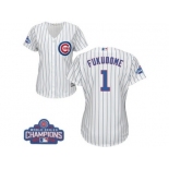 Women's Majestic Chicago Cubs #1 Kosuke Fukudome Authentic White Home 2016 World Series Champions Cool Base MLB Jersey