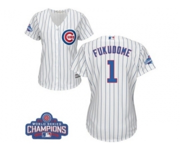 Women's Majestic Chicago Cubs #1 Kosuke Fukudome Authentic White Home 2016 World Series Champions Cool Base MLB Jersey