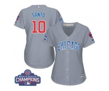 Women's Majestic Chicago Cubs #10 Ron Santo Authentic Grey Road 2016 World Series Champions Cool Base MLB Jersey