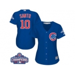 Women's Majestic Chicago Cubs #10 Ron Santo Authentic Royal Blue Alternate 2016 World Series Champions Cool Base MLB Jersey