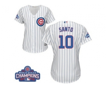 Women's Majestic Chicago Cubs #10 Ron Santo Authentic White Home 2016 World Series Champions Cool Base MLB Jersey