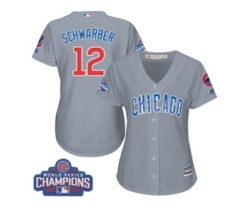 Women's Majestic Chicago Cubs #12 Kyle Schwarber Authentic Grey Road 2016 World Series Champions Cool Base MLB Jersey