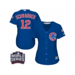 Women's Majestic Chicago Cubs #12 Kyle Schwarber Authentic Royal Blue Alternate 2016 World Series Bound Cool Base MLB Jersey