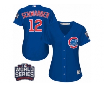 Women's Majestic Chicago Cubs #12 Kyle Schwarber Authentic Royal Blue Alternate 2016 World Series Bound Cool Base MLB Jersey